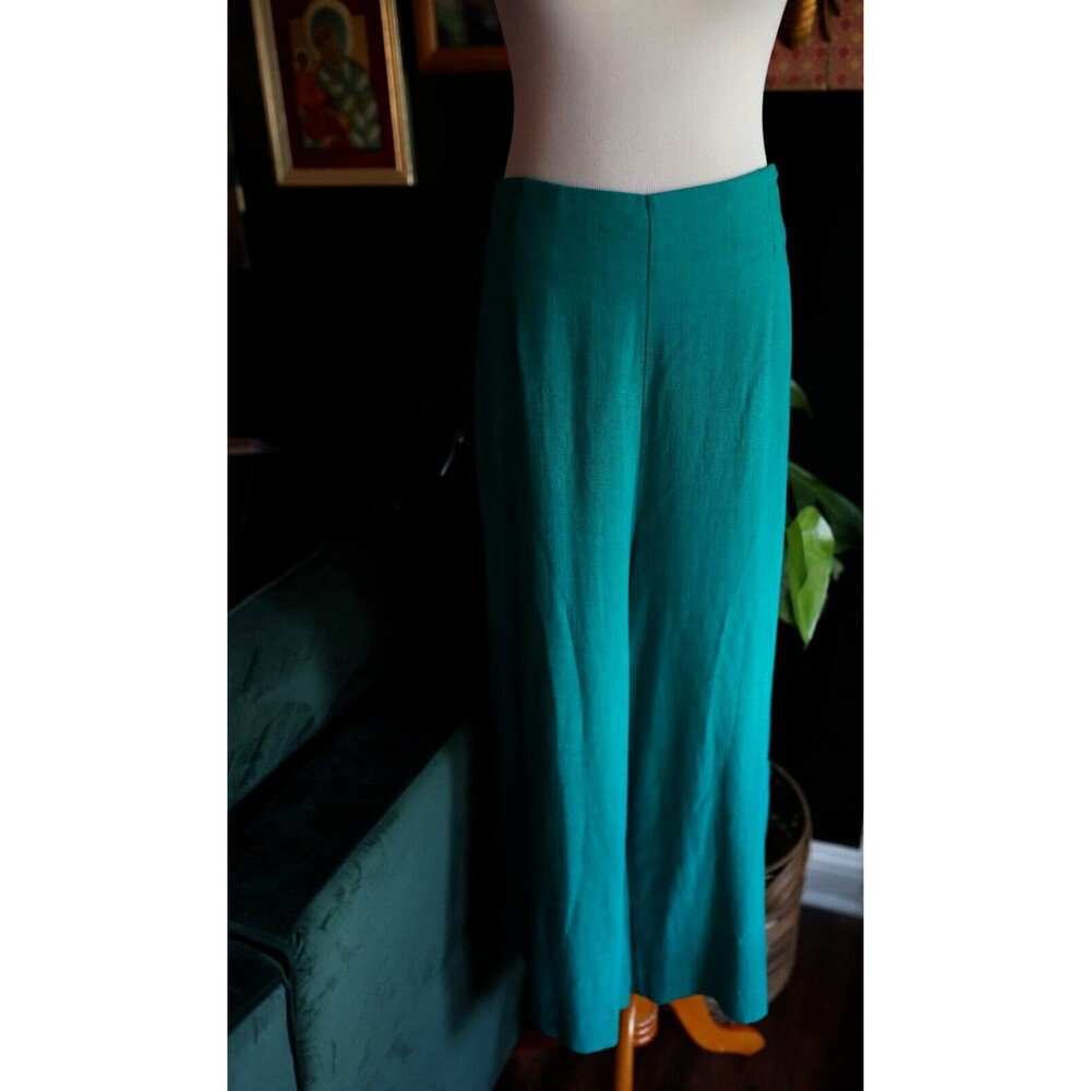 NWT Soft Surroundings Wide Leg Crop Peacock Green Capris Linen Blead Size M